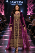 Elegante Bordeaux Abaya mit Goldstickerei