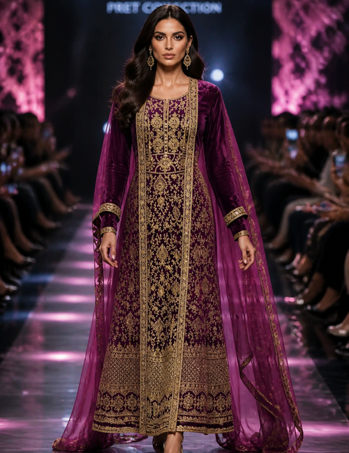 Elegante Bordeaux Abaya mit Goldstickerei