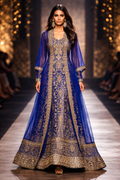 Königliche Blau Luxus-Abaya mit Goldstickerei