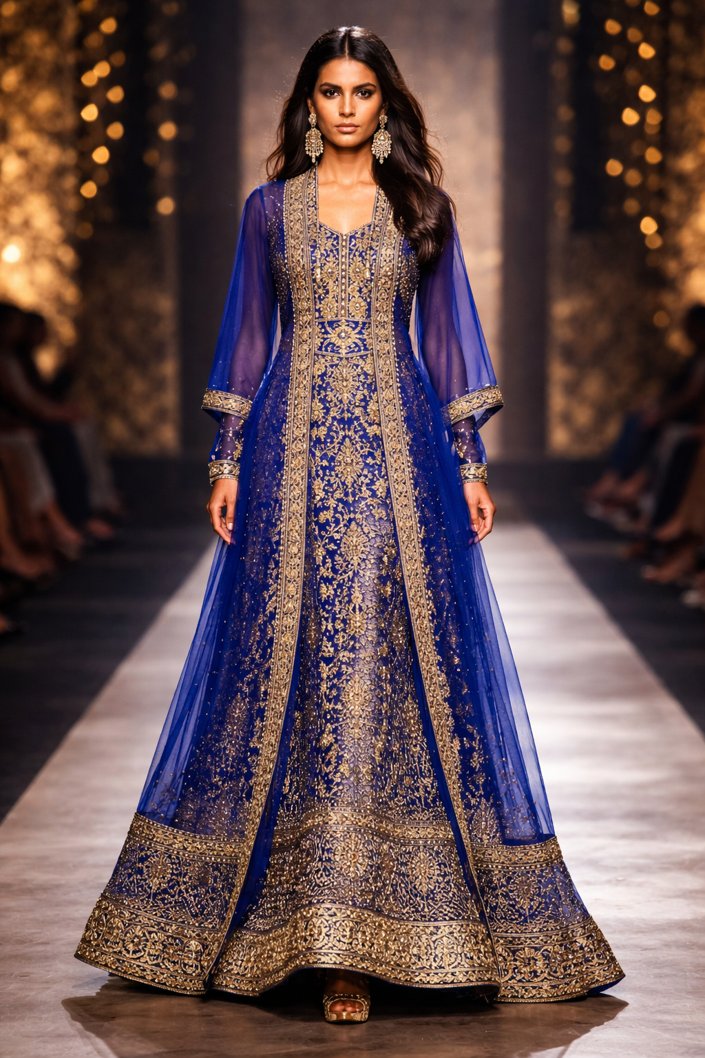 Königliche Blau Luxus-Abaya mit Goldstickerei