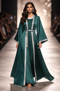 Petrol Elegance Abaya mit Silberstickerei