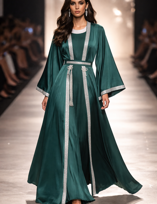 Petrol Elegance Abaya mit Silberstickerei