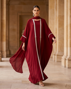 Bordeaux Luxus Abaya mit Kontrastbesatz