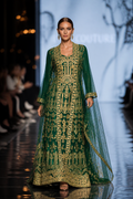 Smaragdgrüne Luxus Abaya mit Goldstickerei