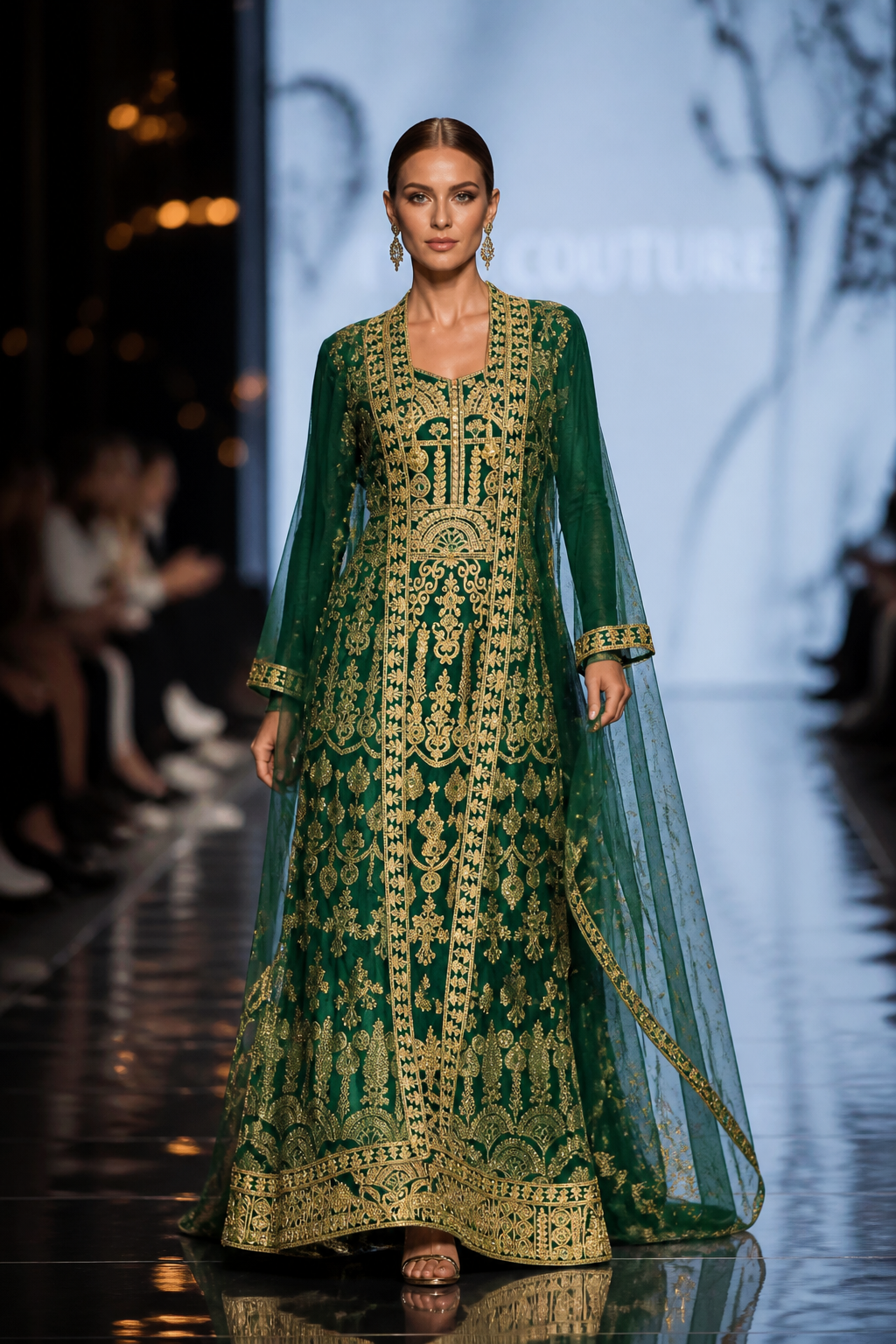 Smaragdgrüne Luxus Abaya mit Goldstickerei