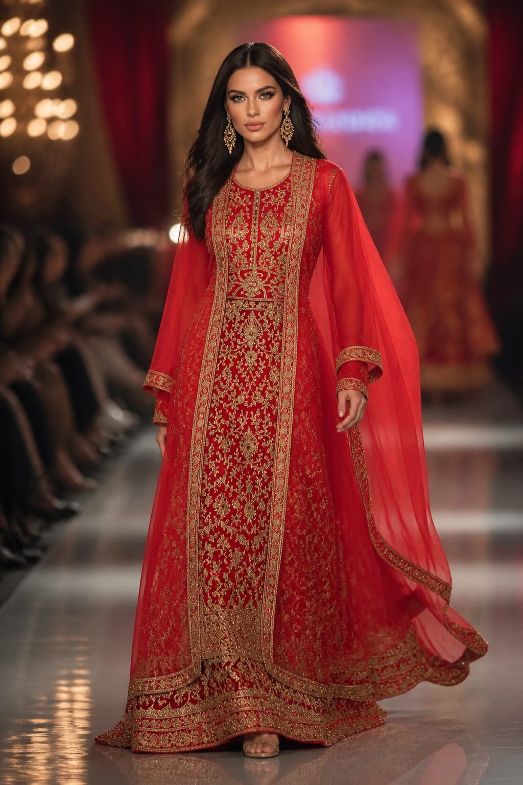 Bordeaux Luxus Abaya mit Goldstickerei