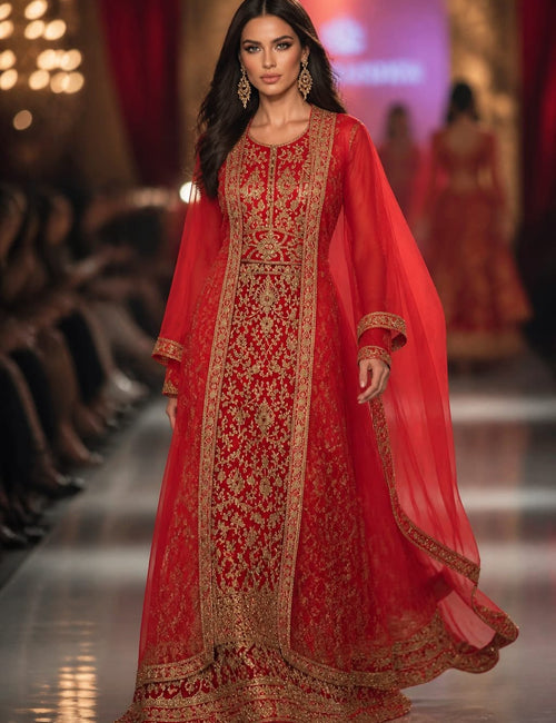 Bordeaux Luxus Abaya mit Goldstickerei