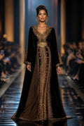 Royal Black Farasha Abaya mit Goldstickerei