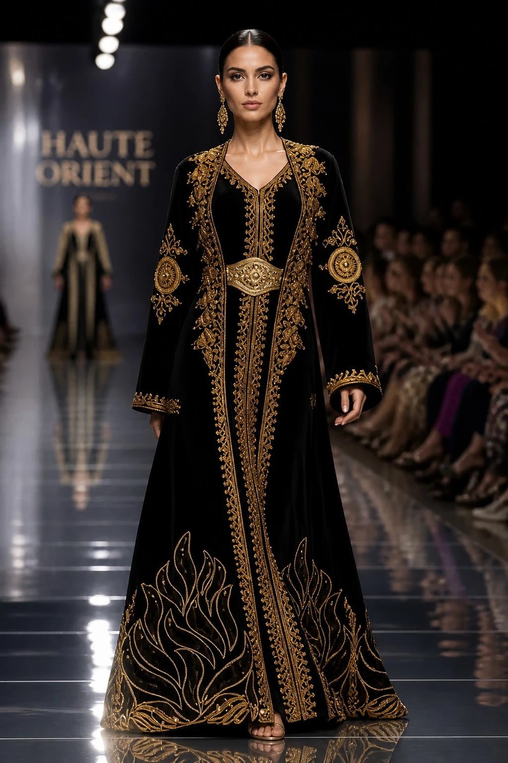 Royal Brown Farasha Abaya mit Goldstickerei