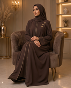 Elegant Embroidered Abaya – Chocolate Brown