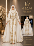 Luxuriöse Weiße Abaya mit Goldstickerei – Noor Collection
