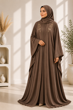Premium Butterfly Abaya mit eleganter Stickerei – Braun