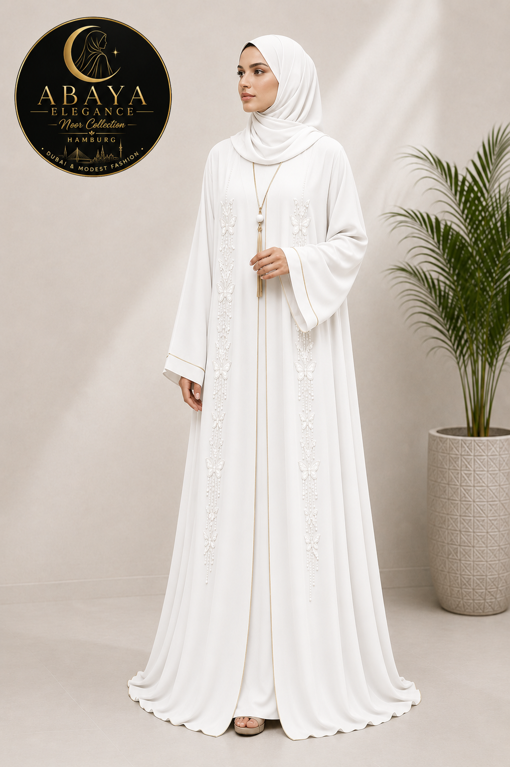 Premium Butterfly Abaya – Beige