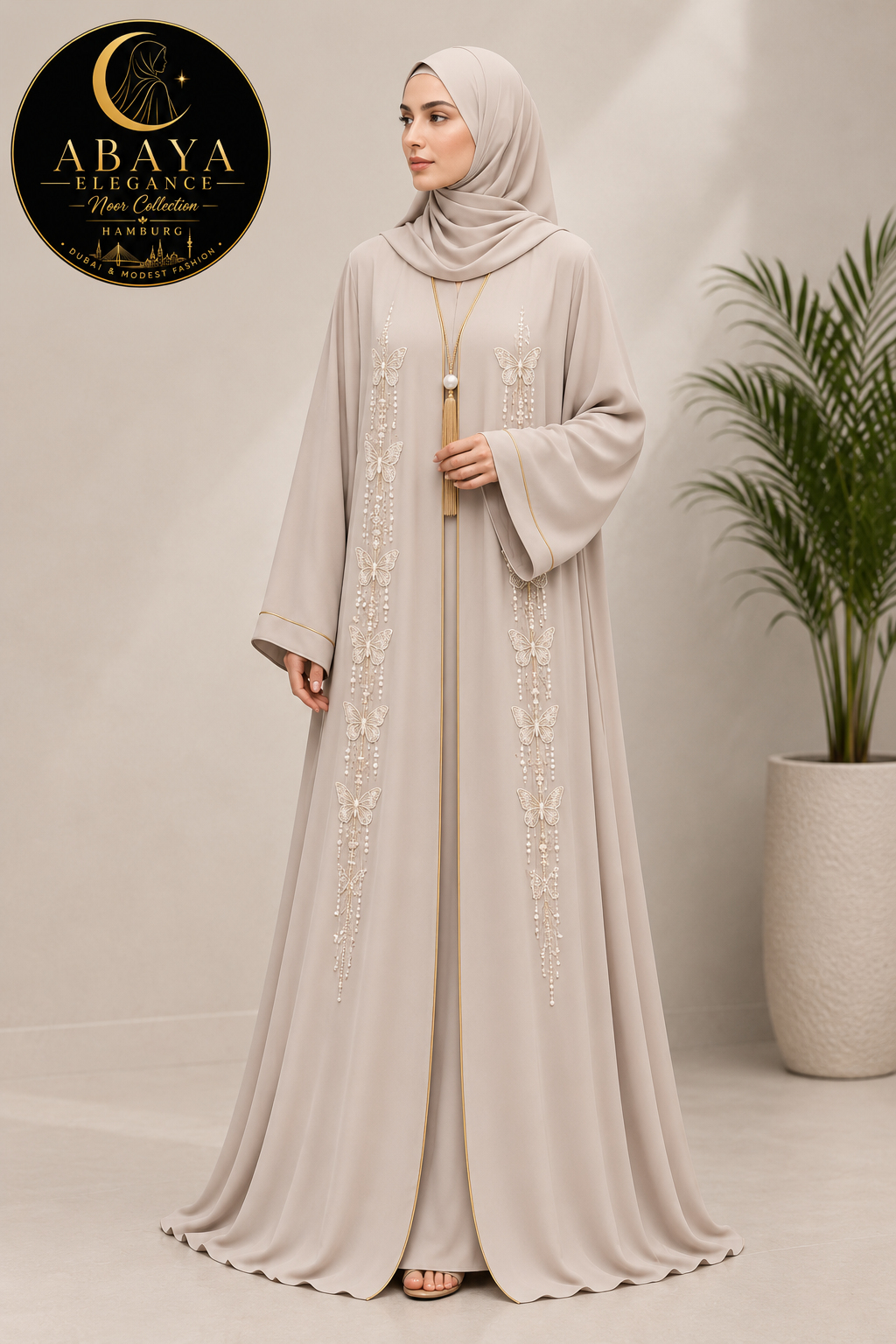 Premium Butterfly Abaya – Beige