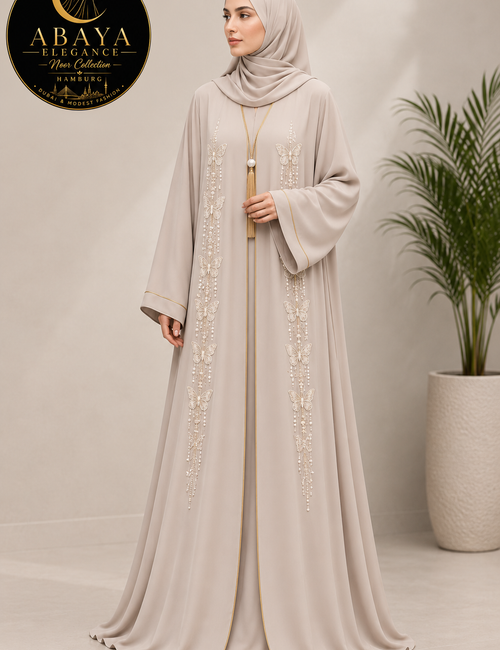 Premium Butterfly Abaya – Beige