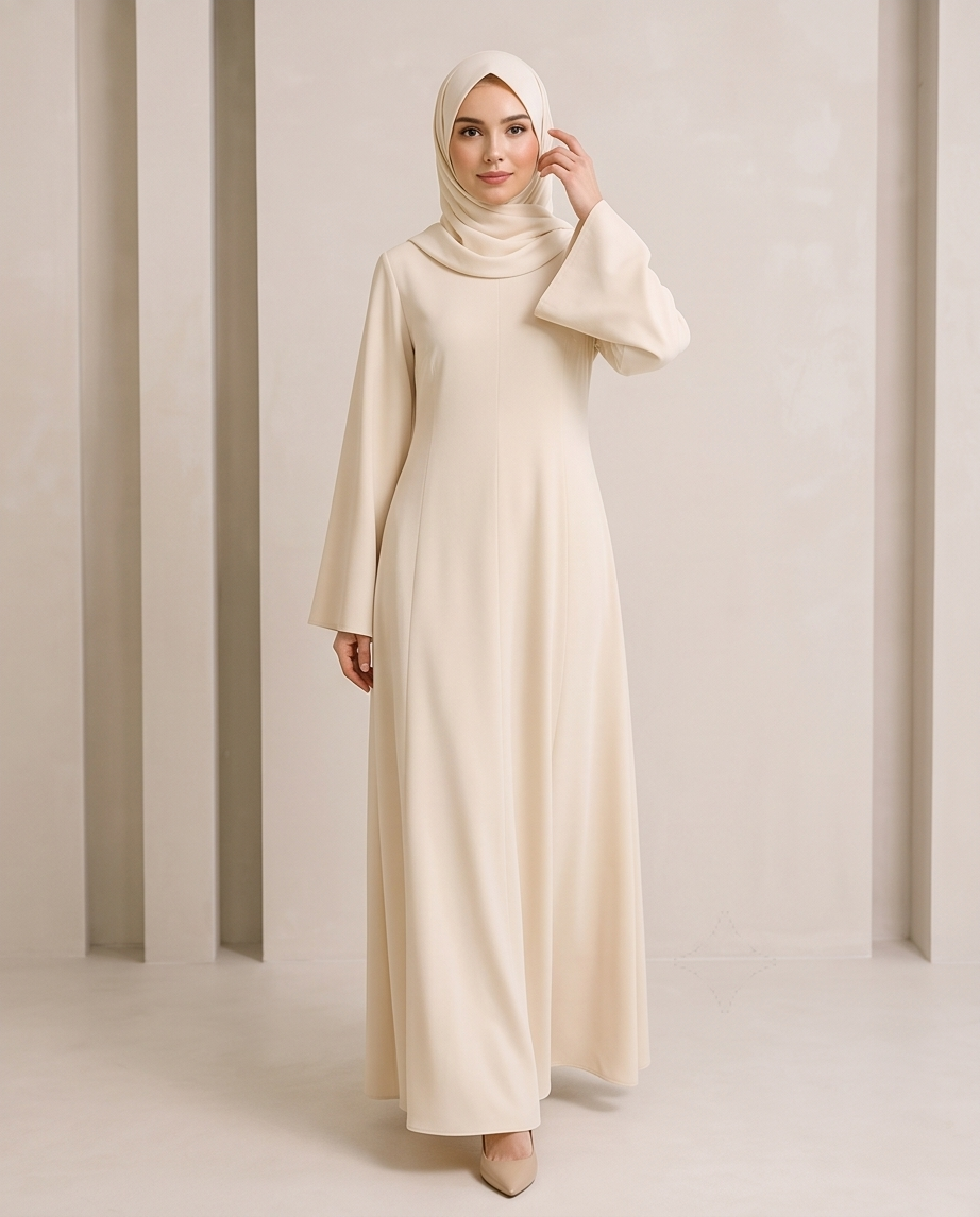 Elegant Plain Abaya – Cream