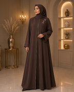 Elegant Embroidered Abaya – Chocolate Brown