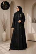Elegante Schwarze Dubai Abaya mit Goldenen Details