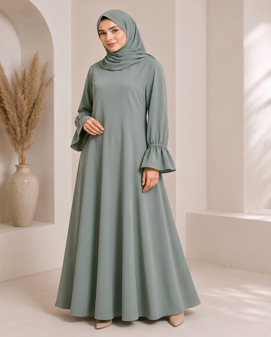 Elegant Plain Abaya – Sage Green