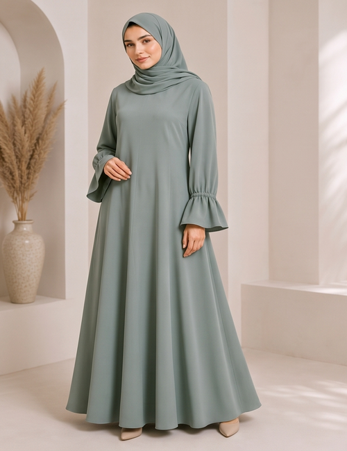 Elegant Plain Abaya – Sage Green
