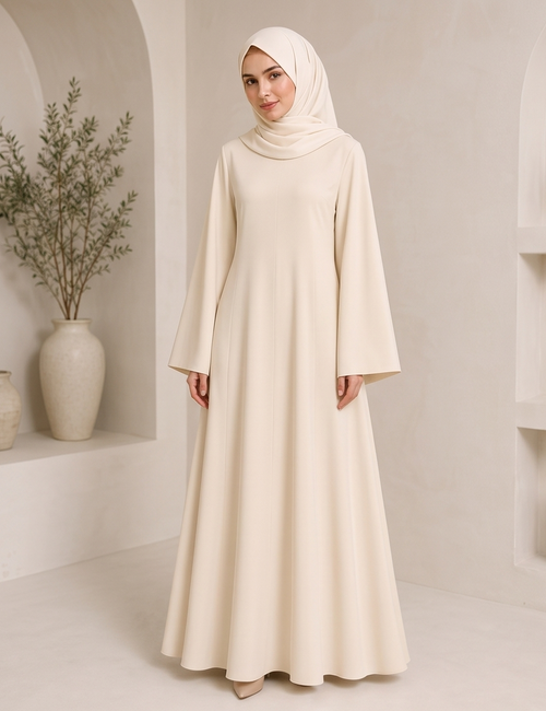 Elegant Plain Abaya – Cream