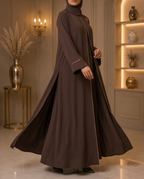 Elegant Embroidered Abaya – Chocolate Brown
