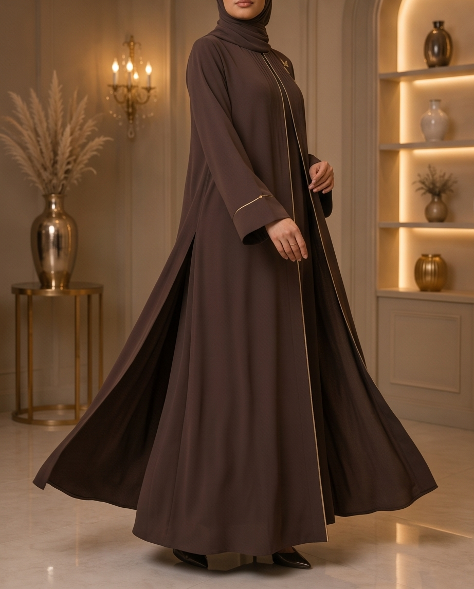 Elegant Embroidered Abaya – Chocolate Brown